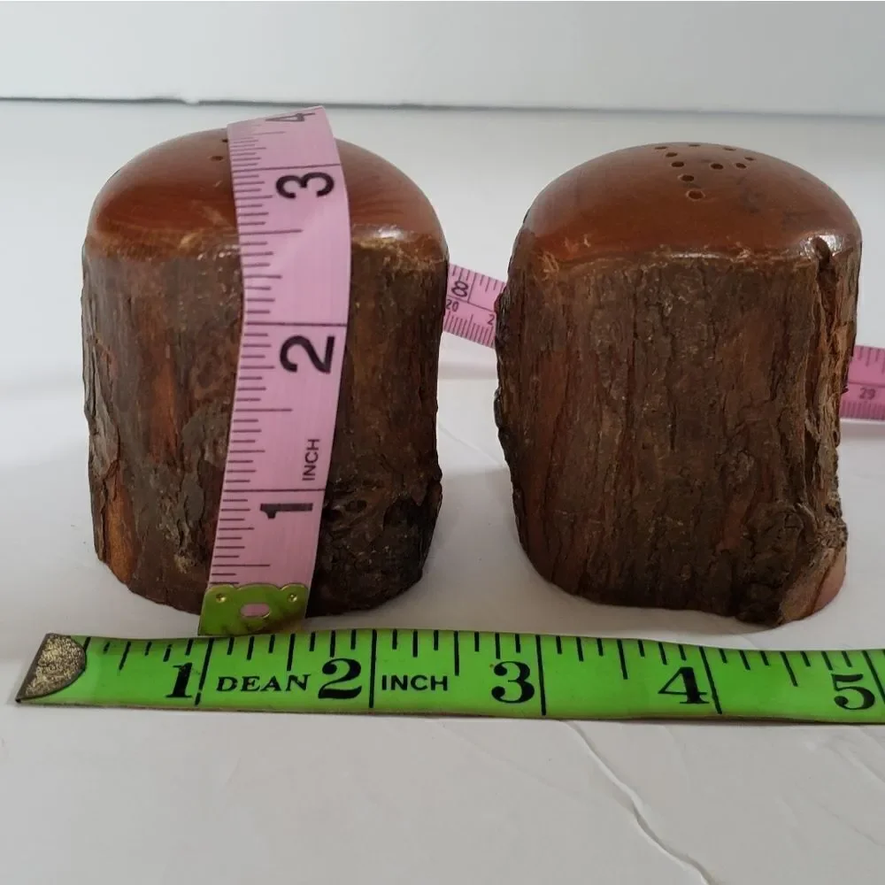 Natural Bark Wood Salt & Pepper Shakers